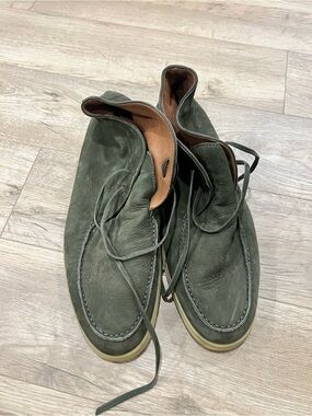 Loro Piana Olive Green Leather Chukka Boots
